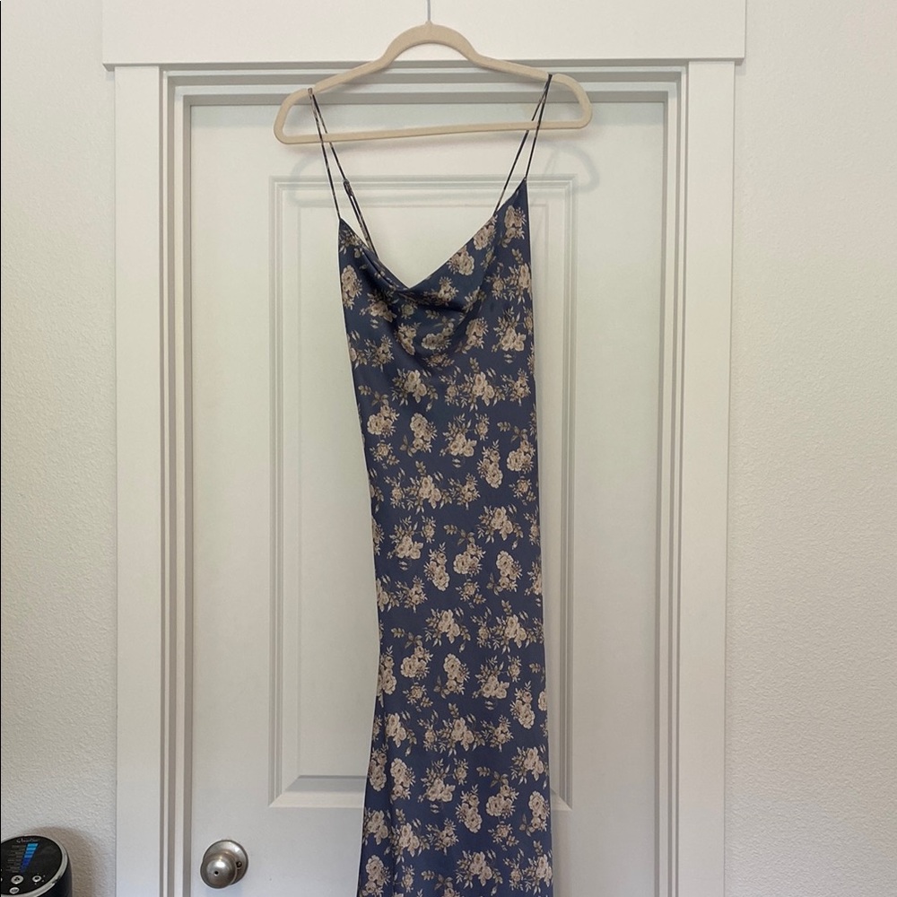 Astr Floral Dress in Blue and Tan